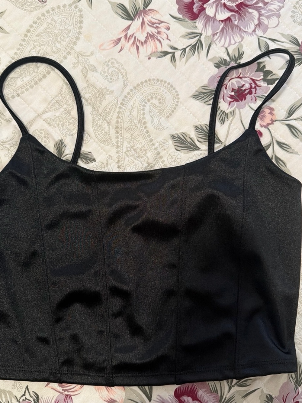 Black Satin Cami Crop Top